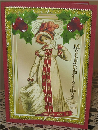 vintage lady in her winter coat with holly A5 by Wendy De Winter
