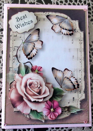 Sheet Music & Butterflies - Champagne Roses A5 by Wendy De Winter