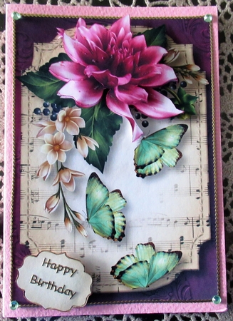 Sheet Music & Butterflies - Purple Dahlia A5 by Wendy De Winter