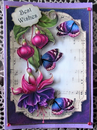 Sheet Music & Butterflies - Fuschias A5 by Wendy De Winter