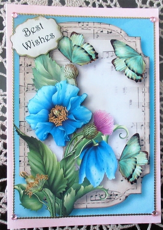 Sheet Music & Butterflies - Blue Poppies A5 by Wendy De Winter