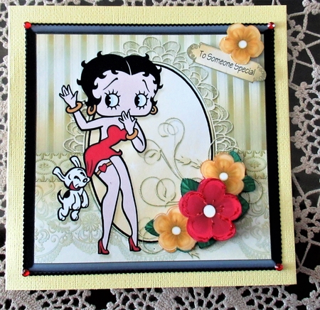 Betty Boop Card Front Black Border Yellow 6 by Wendy De Winter