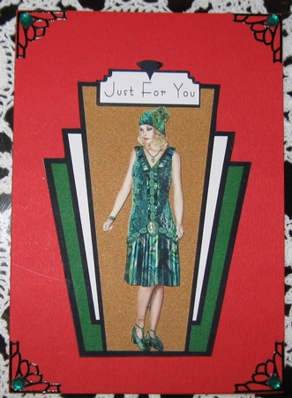 Art Deco Shaped Card Green lady by Wendy De Winter