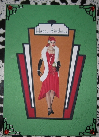 Art Deco Shaped Card Red lady Christmas by Wendy De Winter