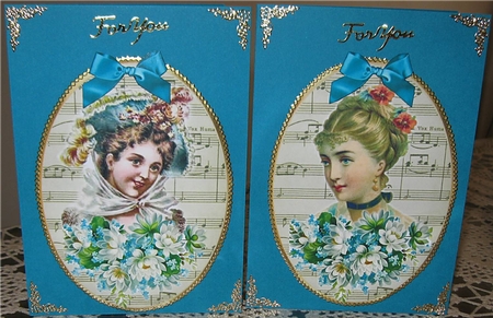 two lovely toppers/card fronts on vintage ladies with flowers by Wendy De Winter
