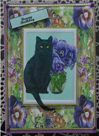 Black Cat and Pansies by Wendy De Winter