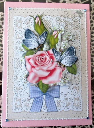 Beautiful flowers on vintage lace background by Wendy De Winter