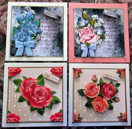 4 Vintage Roses Card Toppers by Wendy De Winter