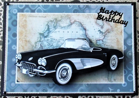 Black Vintage Sports Car Card Front by Wendy De Winter