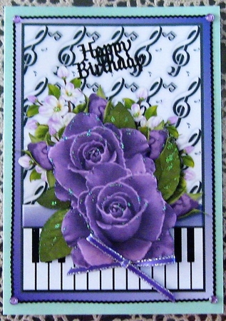 Purple Roses on Piano and Music A5 by Wendy De Winter