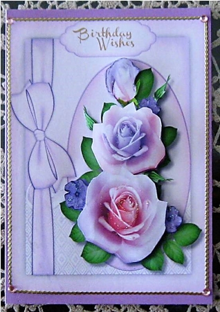 Beautiful Pink and  Lilac Roses with Bow  by Wendy De Winter