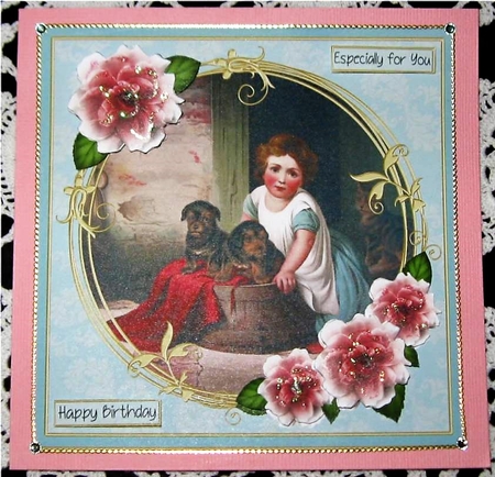Vintage Puppy 8x8 Birthday Card Front Topper by Wendy De Winter
