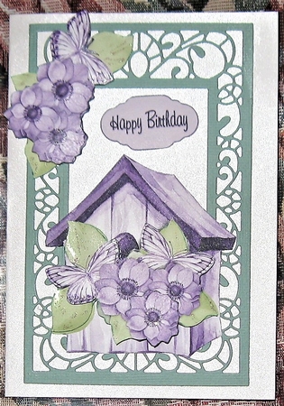 3D Birdhouse  Purple Anemones & Butterflies by Wendy De Winter