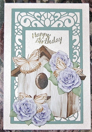 3D Birdhouse In Brown & Lavender by Wendy De Winter