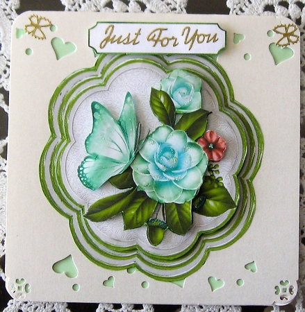 pretty turq flowers with butterflies topper/card fronts by Wendy De Winter