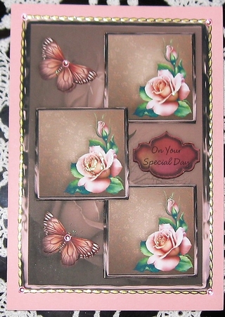 Pink Roses And Butterflies Three Square Quick Card by Wendy De Winter