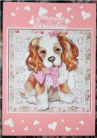 Cute Puppy On Vintage Lace (Pink)  by Wendy De Winter