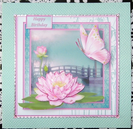 Oriental Pond Decoupage Card Front by Wendy De Winter