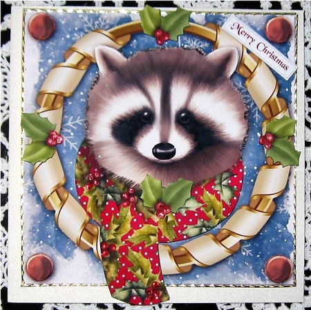 Christmas Racoon Card Topper by Wendy De Winter