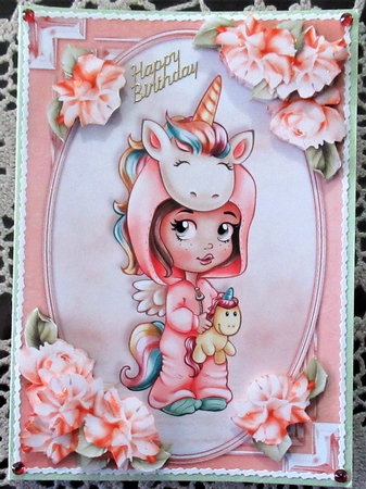Unicornmania Card Front With Roses by Wendy De Winter