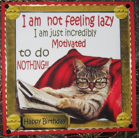 Lazy cat in armchair not motivated 8x8 (Red) by Wendy De Winter