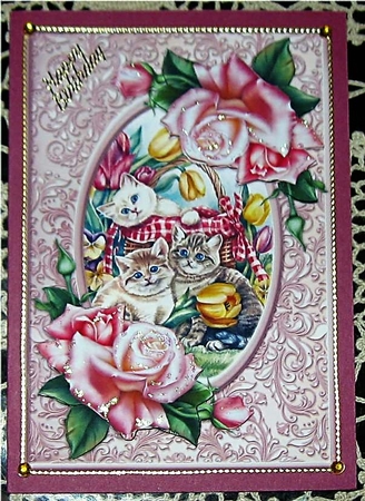Beautiful Roses  Basket Cute Kittens by Wendy De Winter