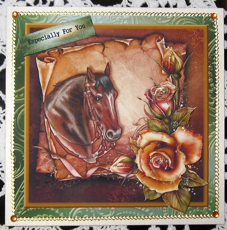 Beautiful Horse & Golden Roses Quick card by Wendy De Winter
