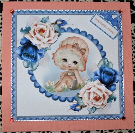 The Vintage Girl and Blue and Peach roses by Wendy De Winter