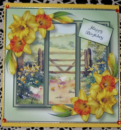 Scenic Trio - Daffodils & Chickens by Wendy De Winter