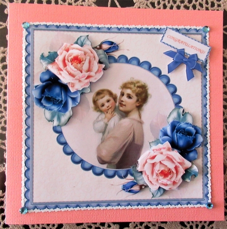 The Vintage Mother, Child and Blue and Peach roses by Wendy De Winter