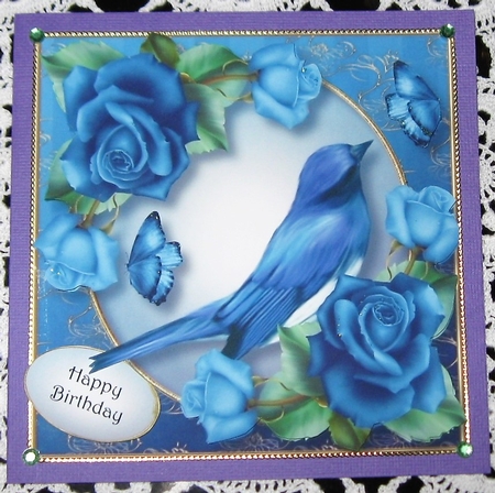 Beautiful Bird & Blue Roses 8x8 by Wendy De Winter