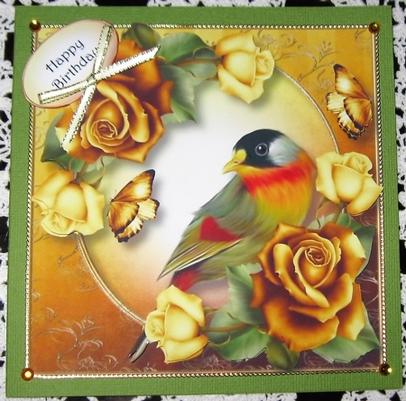 Beautiful Bird & Yellow Roses 8x8 by Wendy De Winter