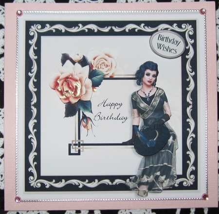 Art Deco Adora And Roses Birthday Card Front by Wendy De Winter