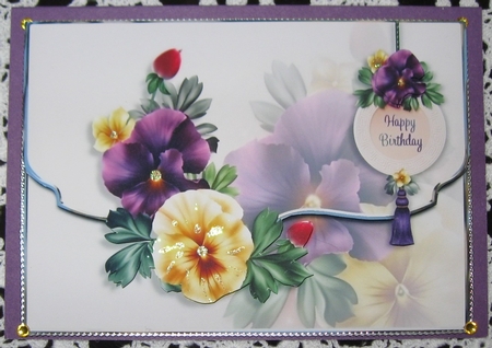Sorbet Pansies Scalloped Edge Faux Envelope Card Birthday by Wendy De Winter