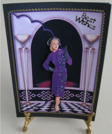 Purple Elegance Art Deco Lady Scalloped Edge Envelope Card by Wendy De Winter
