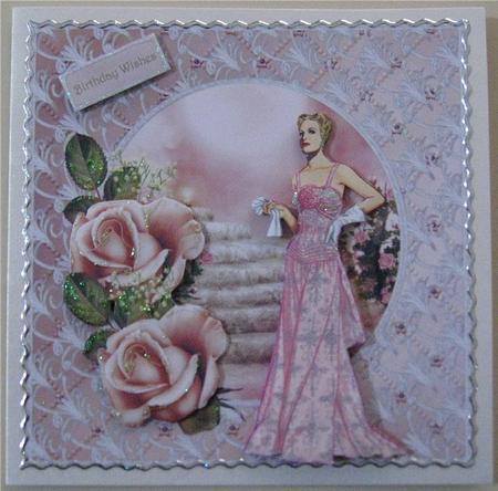 Art Deco Lady with the Rose Card with Decoupage by Wendy De Winter