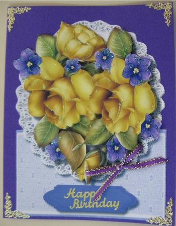 Overt the Edge Yellow Roses and Violets  by Wendy De Winter
