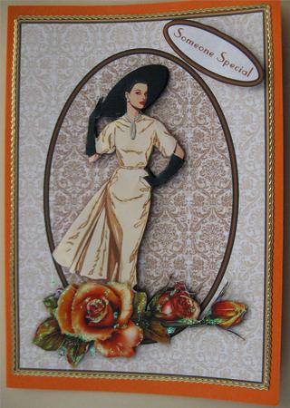 Lady and Roses A5 Card Front with Decouapge by Wendy De Winter