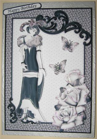 Art Deco Lady & Roses in Black & White Decoupage by Wendy De Winter