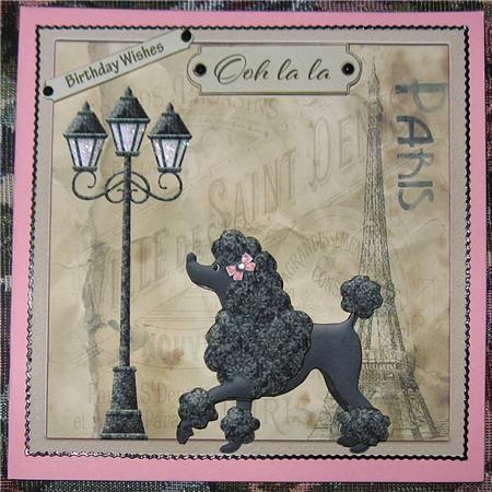 The Poodle in Paris 7x7 Card with Decoupage by Wendy De Winter