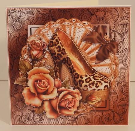 Touch of Class Shoes in a Copper Lace Frame Card Topper by Wendy Ford