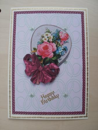 Pink Rose Arrangement on a Fan with Pearls by Wendy Smith