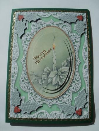 Christmas Pastel Candle A5 Oval Lace Card Front Step by Step by Wendy Smith