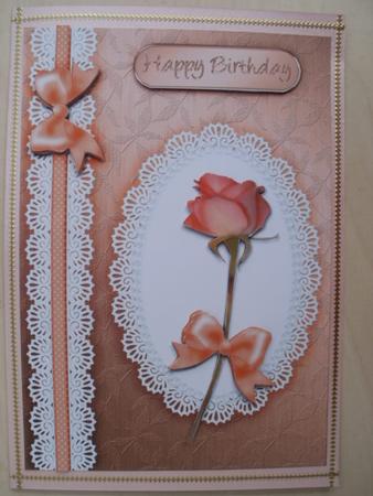 A5 Rose, Lace and Pearls Quick Card with 3D Decoupage by Wendy Smith