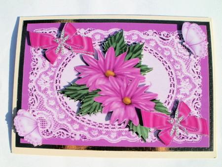 Pink Flowers and Pink Bows, in Lace Frame by Wendy Smith