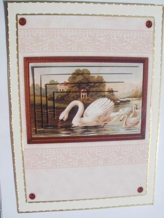 Vintage Swans Scene Card Front with Pyramage by Wendy Smith