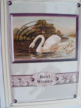 Vintage Swans Scene Card Front Glass Effect and Pyramage by Wendy Smith