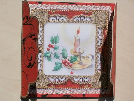 Christmas Candle Lace Bracket Wrap Card by Wendy Smith