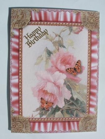 Pink Butterfly Rose Ruffles 2 Spiral 7x5inch Folded Card by Wendy Smith