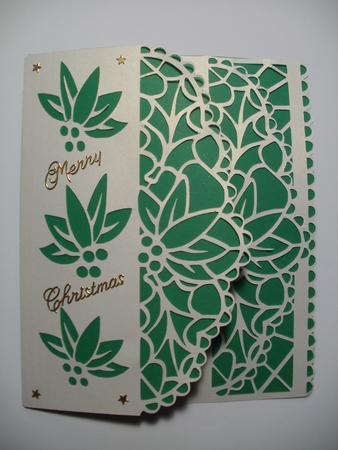 Poinsettia And Holly Panel Card by Wendy Smith